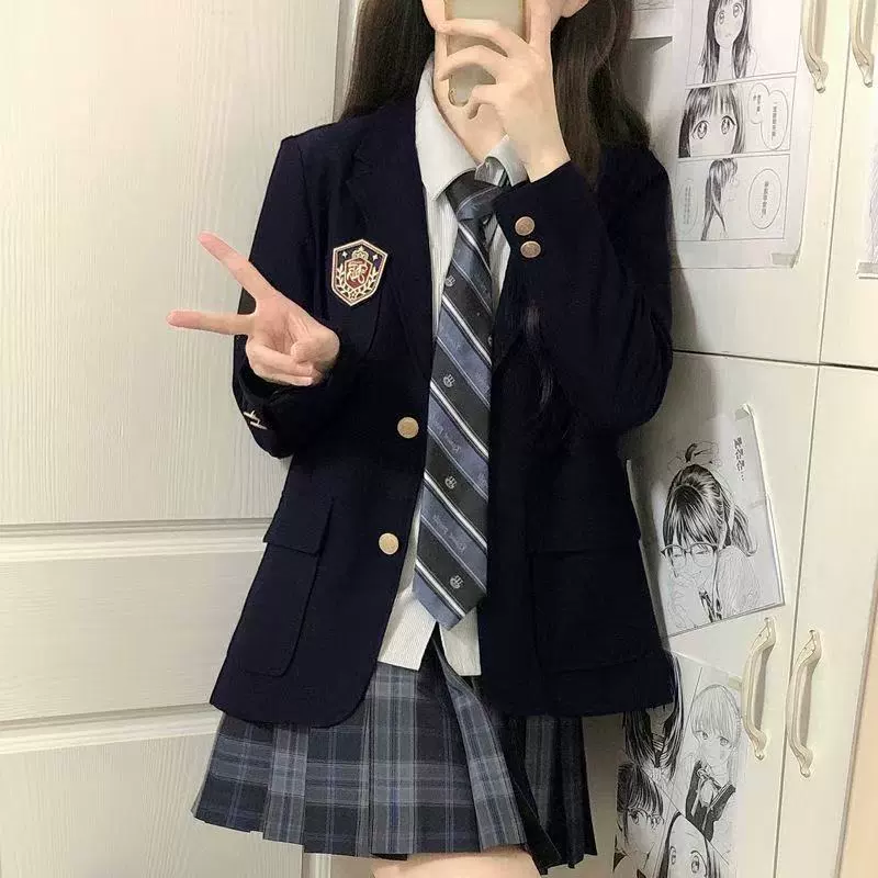 Genuine suit, multicoloured student pleated skirt, jacket
