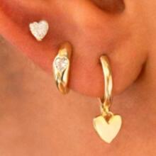 欧美跨境新款时尚简约镶钻爱心耳圈耳环个性ins风卡扣耳环3件套