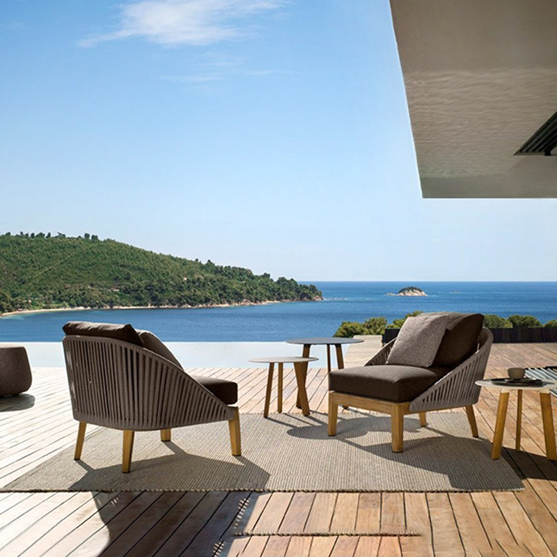 Casual al aire libre sofá de madera maciza de caña patio jardín al aire libre balcón nórdico silla de teca muebles combinados