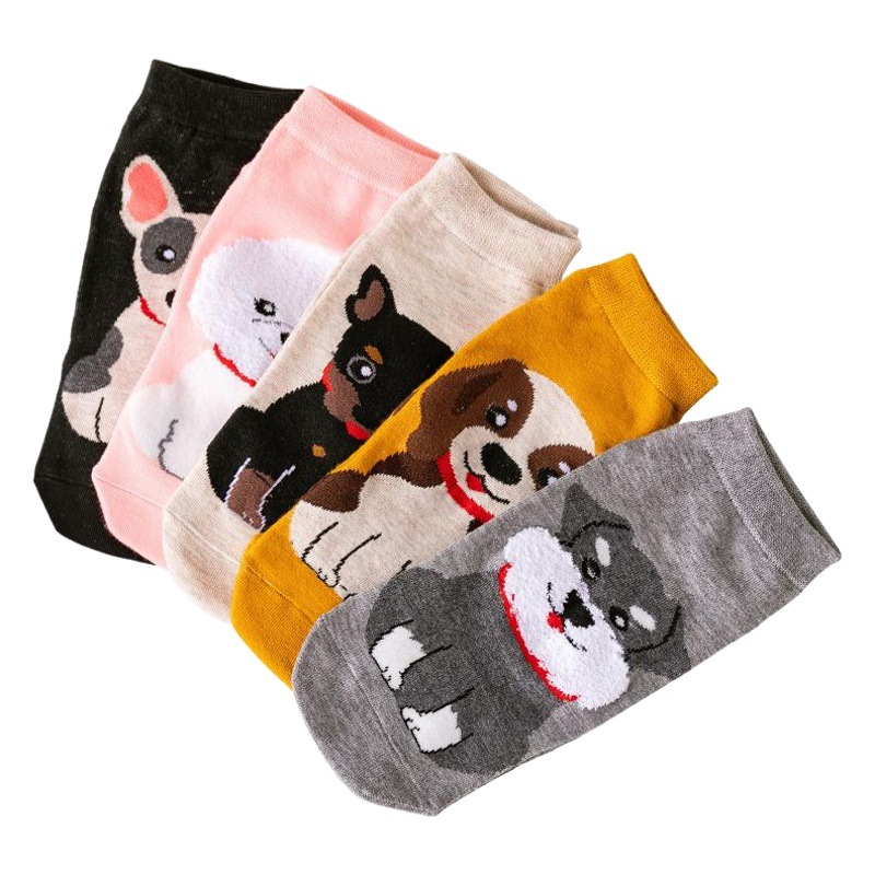 Calcetines de dibujos animados de las mujeres calcetines de barco recto dibujos animados gato japonés y perro patrón calcetines de algodón primavera y otoño calcetines de mujer fábrica al por mayor