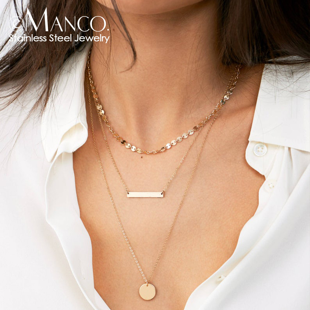 Layered Geometric Necklace In Stainless Steel For Women_voghion.com