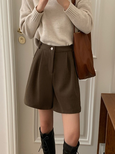 Women's Vintage High-Waist Wool Blazer Pants Loose Straight Leg Wide Leg Pants Suit Pants Shorts New Autumn/Winter Wholesale