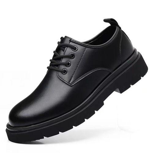 New Men's Leather Shoes Korean Style Trendy Matchable Cool Shoes Men's Laced Casual Youth British Black Leather Shoes
