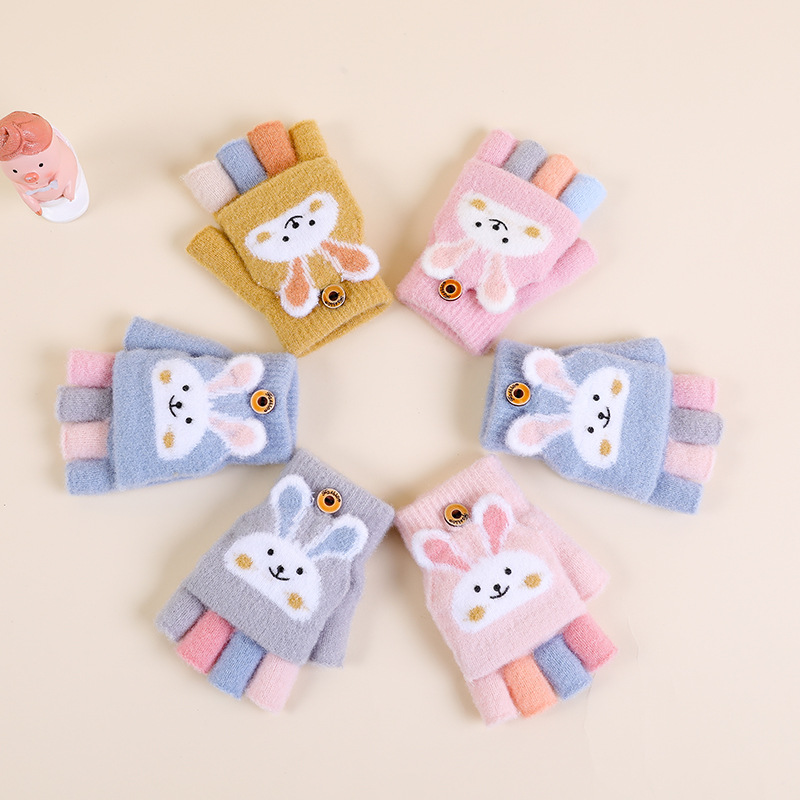 Winter and Spring Children's Gloves, 5-Year-Old, Flip-Over Two-Hand Gloves for 10-Year-Old Boys and Girls, Writing, Thick, Warm, Wholesale