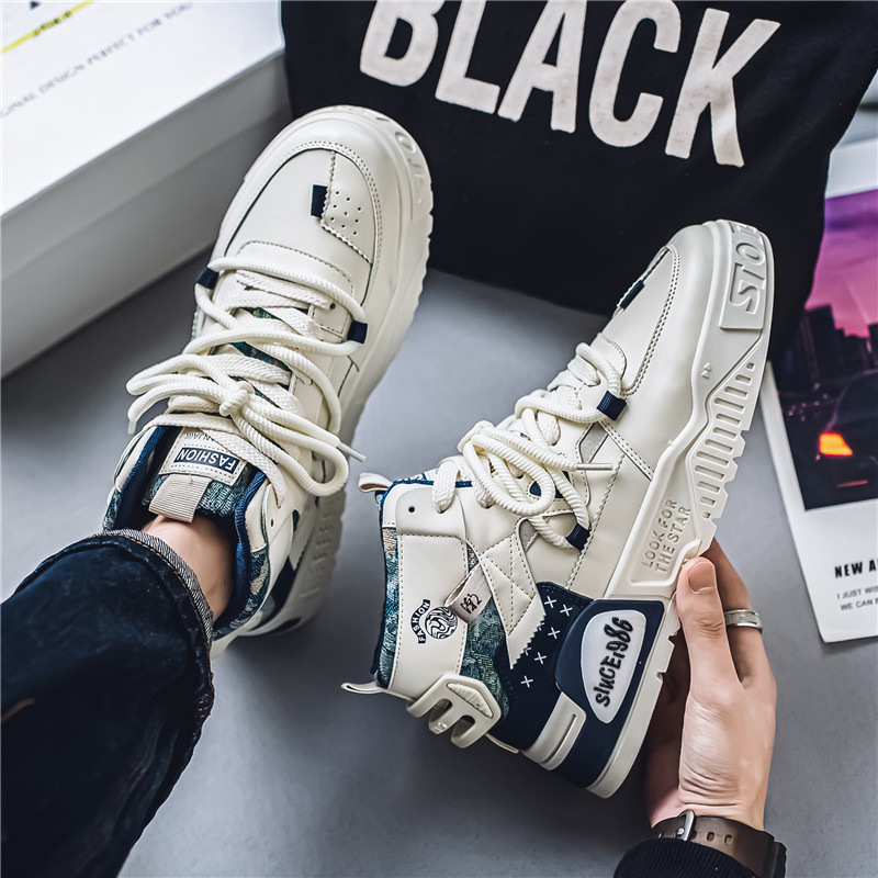 Zapatos de hombre de otoño transpirables 2024 nuevos zapatos de cuero de alto impacto coreano deportivo casual versátil para estudiantes de skate de altura zapatos de moda