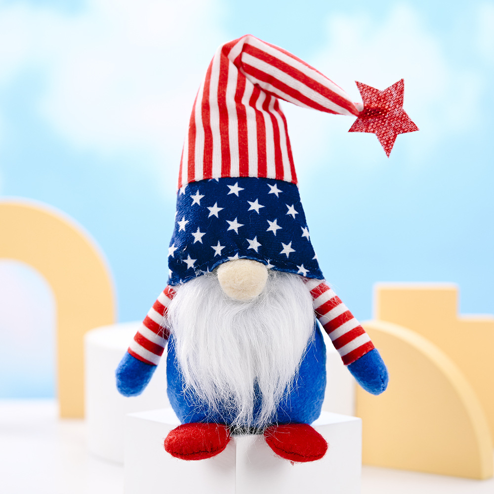 Día DE LA Independencia Americana de cinco puntas estrella sentada posición enana muñeca de peluche decoración regalo para niños Rudolf