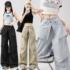 甘いクールホットガールスタイルオーバーオール女性の夏新アイスシルク速乾性屋外パラシュートパンツカジュアルスポーツパンツ