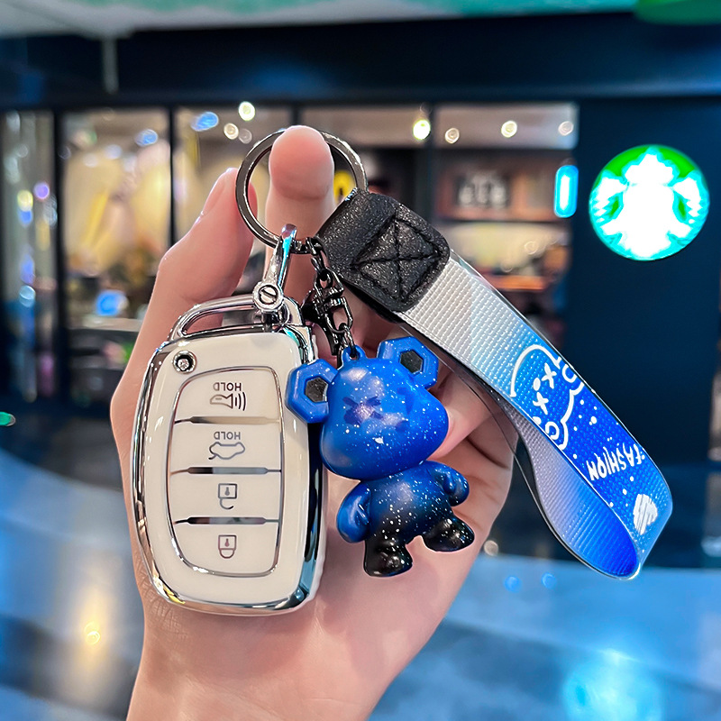 모던 Q 모델 - 스마트 4버튼 스피커 [싱글 쉘 화이트] + 블루 폭력 곰 펜던트