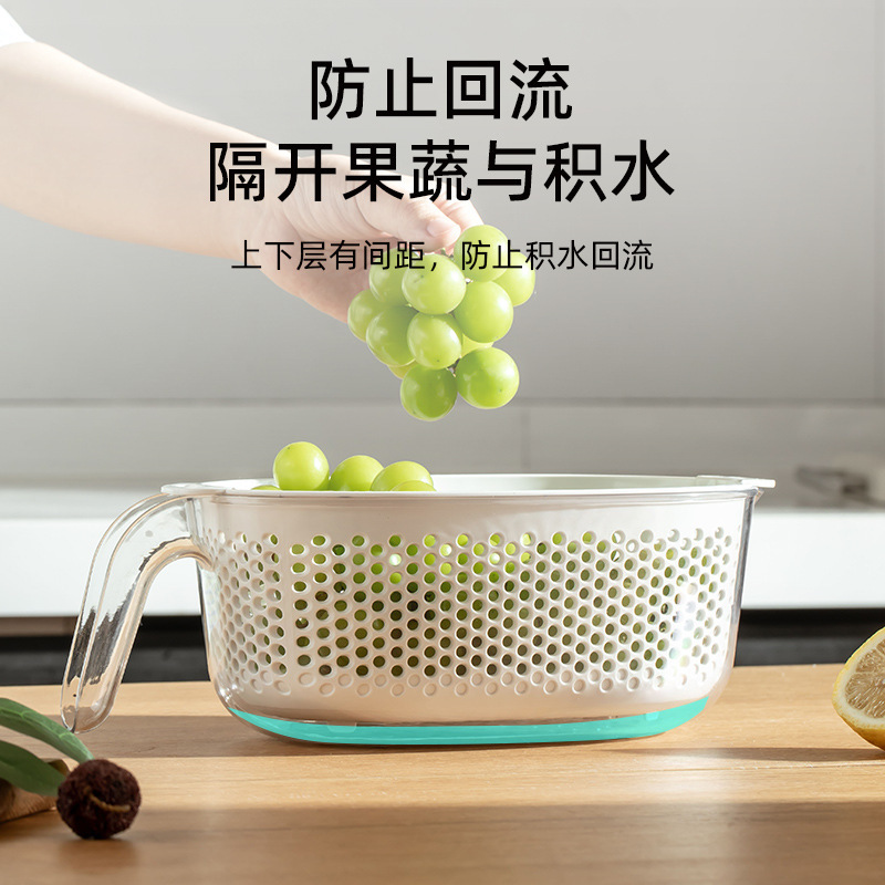 二層野菜洗い桶、水切りかご、キッチン野菜洗いかご、多機能軽量高級家庭用リビングルームフルーツトレイ|undefined