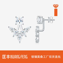 欧美跨境新款S925纯银镶莫桑石耳钉时尚闪亮可爱款设计蝴蝶耳饰品