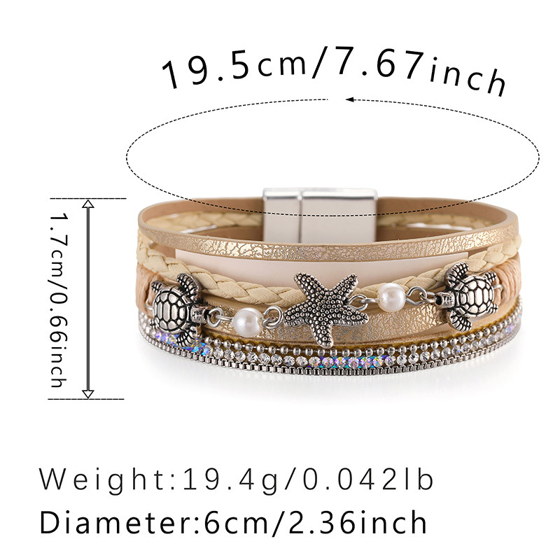 Vacation Tortoise Starfish Pu Leather Plating Artificial Pearls Rhinestones Unisex Bracelets