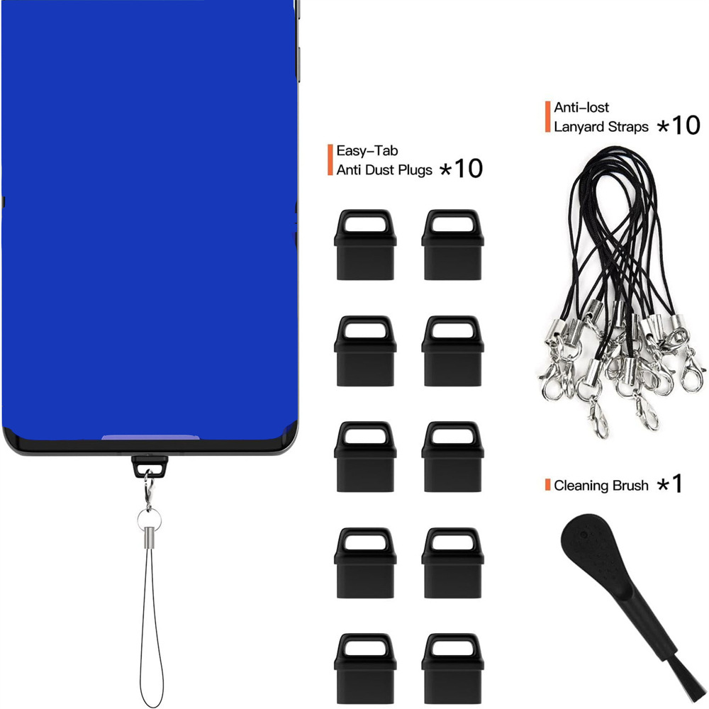 Telefon Toz Koruma Tıpası Seti USB C Toz Koruma Tıpası Kapağı, Askı İpi ve Temizleme Fırçası Seti Şarj Portu Temizleyici