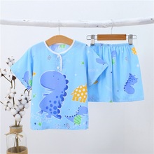 夏季儿童绵绸睡衣套装 薄款短袖短裤人造棉绸男孩女童宝宝家居服
