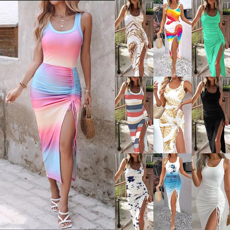 2024 Amazon AliExpress New Summer Waist Sexy Split Long Vest dress Women's Clothing