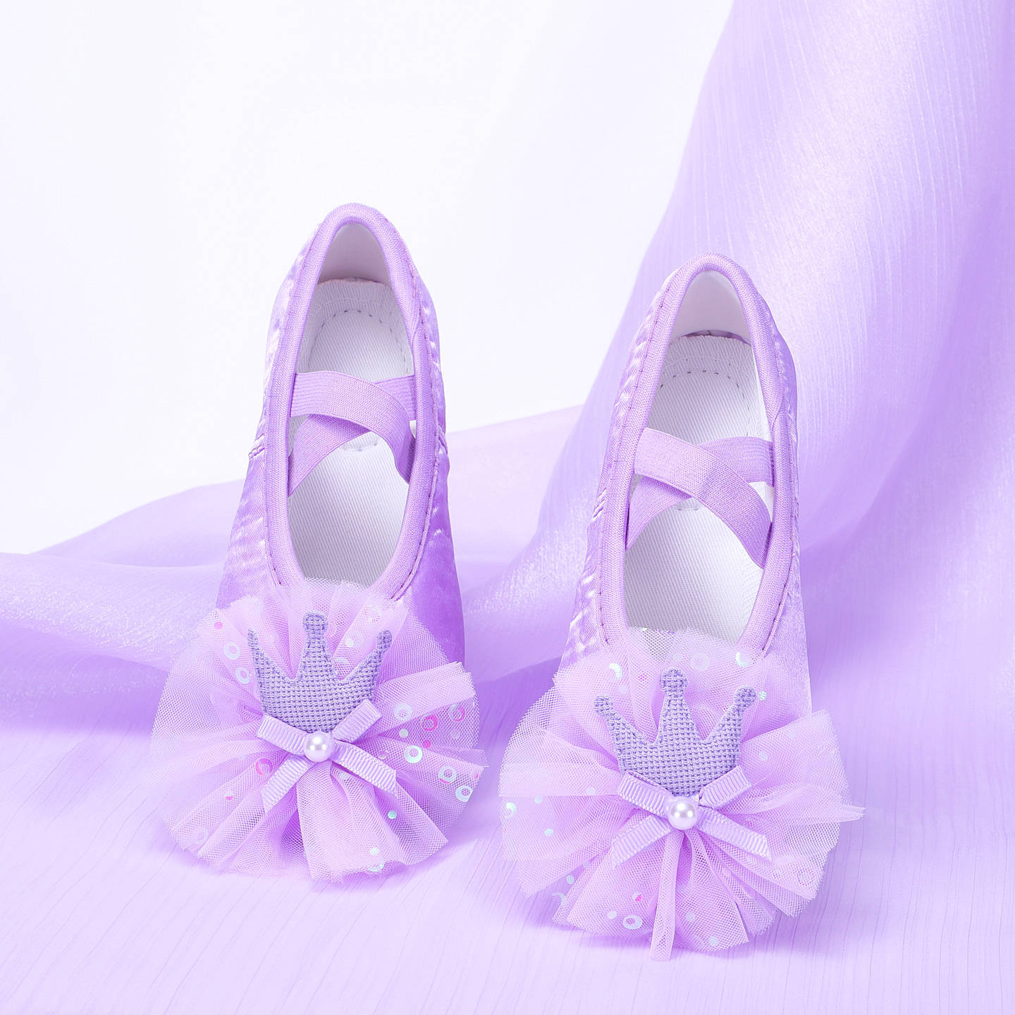Purple Crown Ballet Dance Shoes Girls Soft Sole Practice Cat Claw Shoes Kindergarten Stage Performance Dance Shoes 8033