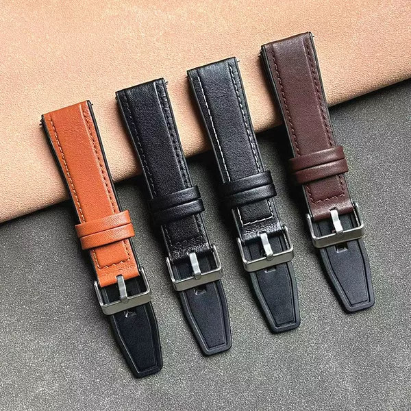 For Huawei gt Samsung Apple Watch Quick Detachment Raw Ear Silicone Leather Watch Strap Pin Buckle 22mm Watch Strap in stock