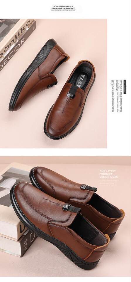Giày da nam lười xỏ chân chất liệu da bò mềm, đế cao su chống trượt, gót thấp 1–3 cm — Màu nâu, màu đen chi tiết 20
