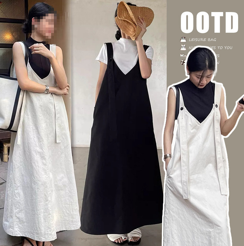2025 New Loose V Neck Suspender Skirt and Slimming Look Knitted Bottoming Shirt Two-Piece Age-Reducing Maternity Suit 2025 New Loose V Neck Suspender Skirt and Slimming Look Knitted Bottoming Shirt Two-Piece Age-Reducing Maternity Suit