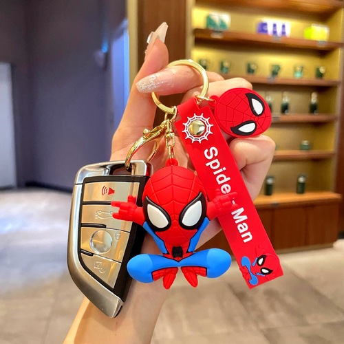 Marvel Spider-Man Keychain Charm Cartoon Figure Car Keychain Small Ornament Schoolbag Doll Accessory