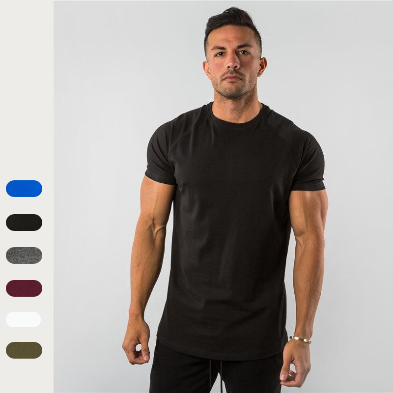 2025 Cross-Border European and American Men's T-Shirt Summer Running Fitness Short-Sleeved Round Neck Pure Color Breathable Casual Top