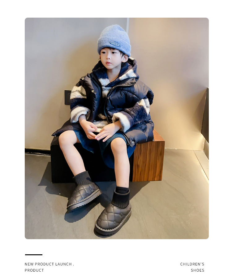 Children's diamond grid snow girls in winter 2024, new styles for boys with plush cotton shoes, elastic short socks and_voghion.com