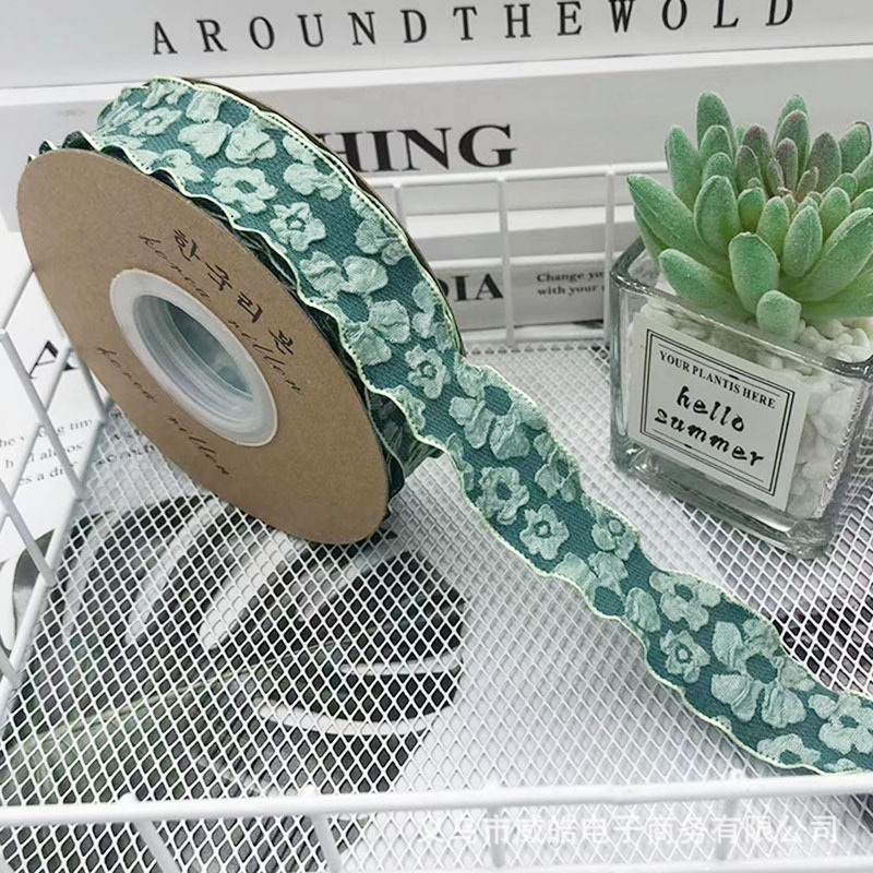 Romántico Camelia flor en relieve cinta de algodón flor ramo embalaje cinta hecha a mano DIY arco