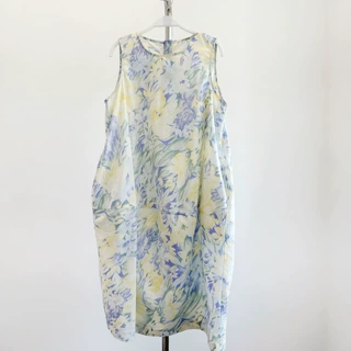 现货/油画感低饱和花多印花连衣裙低饱和印花无袖廓形连衣裙叠穿!
