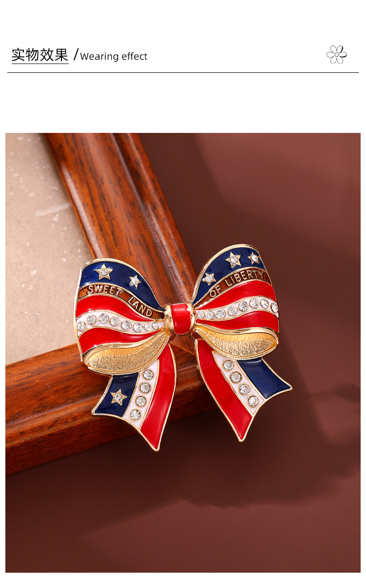 American Flag Bow Brooch, Stars and Stripes Enamel Pin, Independence Day Themed Bag and Clothing Decoration Accessory
