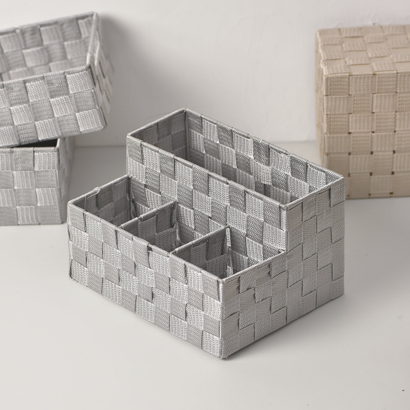 Cesta de almacenamiento multifuncional moderna y simple de cuerda de algodón para cosméticos de almacenamiento de escritorio, artículos diversos, bocadillos, juguetes, canasta de almacenamiento