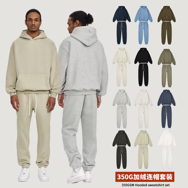 Autumn/Winter 2026 American-Style Trendy Brand Hooded Sweatshirt, Solid Color, Fleece-Lined, Thickened, Youth Men's Set, Loose Casual Autumn/Winter 2026 American-Style Trendy Brand Hooded Sweatshirt, Solid Color, Fleece-Lined, Thickened, Youth Men's Set, Loose Casual