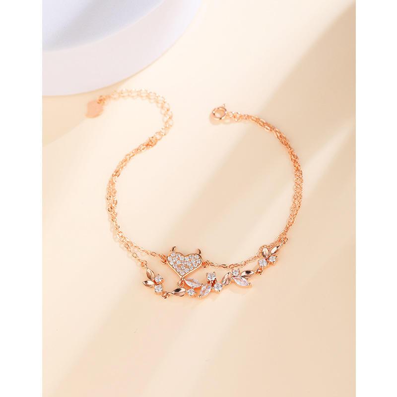 925 plata esterlina amor diamante oro rosa doble capa pulsera de las mujeres de alto grado ins luz de lujo nicho diseño novias pulsera