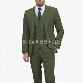 亚马逊新款男士三件套西装商务休闲西装修身新郎晚宴男士礼服跨境