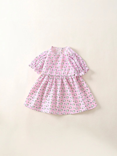 New girls' dress for middle and small children, casual printed short-sleeved round neck children's princess dress, floral baby dress