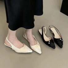 【不含税】一字扣银色平底鞋女 2025新款设计感小众蝴蝶结法式尖