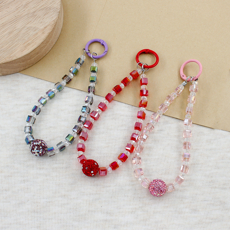 Color-plated crystal beaded phone chain, fashionable and light luxury style phone lanyard, anti-loss hand chain, wrist strap, bag accessory Color-plated crystal beaded phone chain, fashionable and light luxury style phone lanyard, anti-loss hand chain, wrist strap, bag accessory
