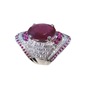 Synthesized ruby stone inlay, ring, wish, silver 925 sample, European style, diamond encrusted