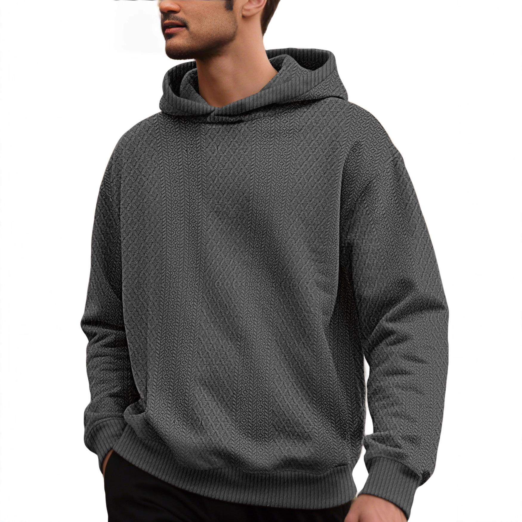 Transfronterizo Amazon AliExpress primavera suelta sólida jacquard hombre joven manga larga chaqueta con capuz