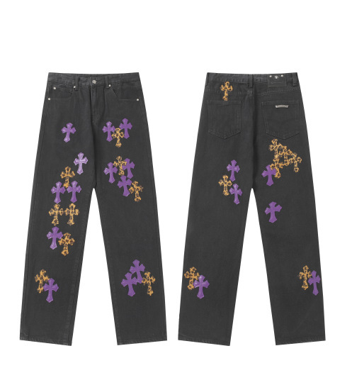 24 正しいバージョン CH クロウクロスレザー刺繍ウォッシュジーンズカップルルーズデニム卸売ドロップシッピング|undefined
