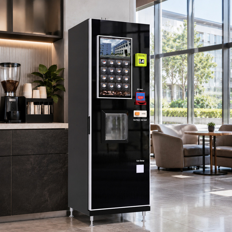 Self-service vending machine, commercial instant/bean-to-cup self-service coffee machine, preferred equipment for office coffee breaks Self-service vending machine, commercial instant/bean-to-cup self-service coffee machine, preferred equipment for office coffee breaks
