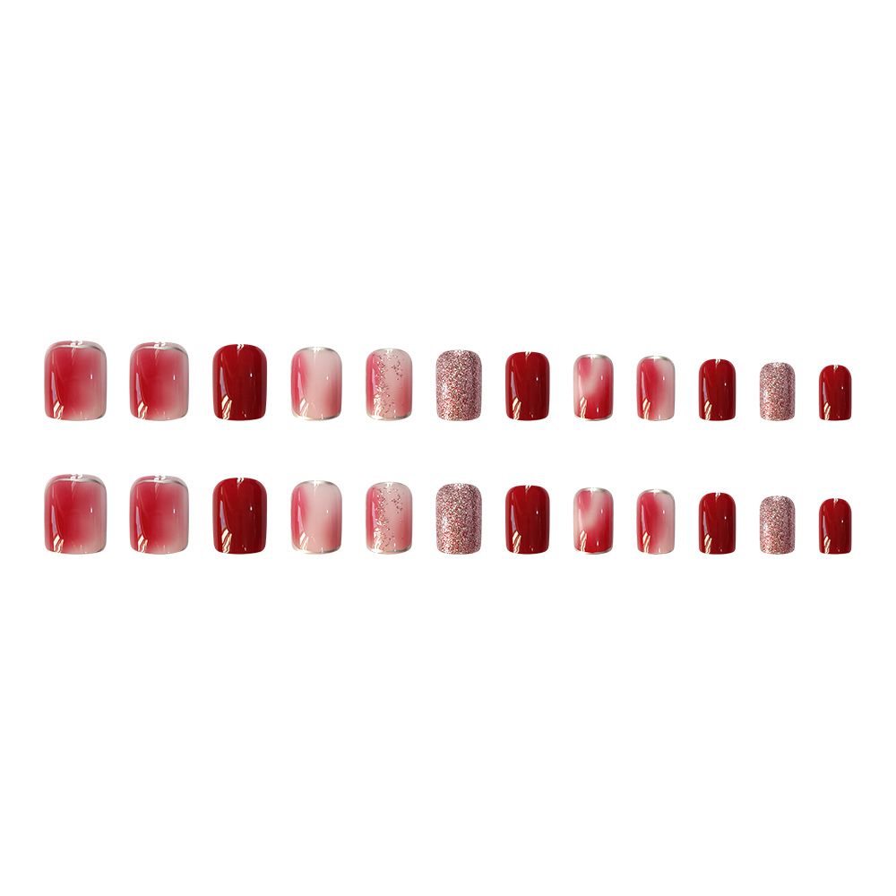 Transfronterizos de vino tinte brillante, uñas brillante, plata brillante, elegante manicure, 24 piezas de uñas falsas de estilo europeo y americano.
