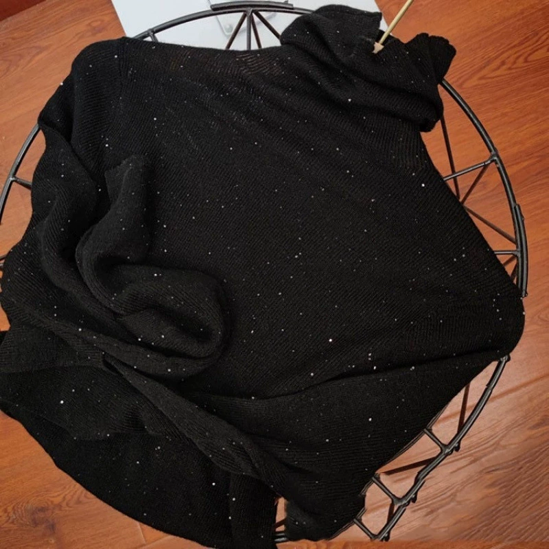 Легкий экстравагантный высокий воротник с нитью из бисера водорастворимая шерстяная вязаная нижняя рубашка 2024 осень и зима новый свитер прилив