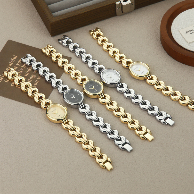 Cross-Border Niche Design Women's Cuban Chain Watch, Light Luxury Style, Multi-Color Dial, Quartz Wristwatch, Light Luxury Quartz Watch