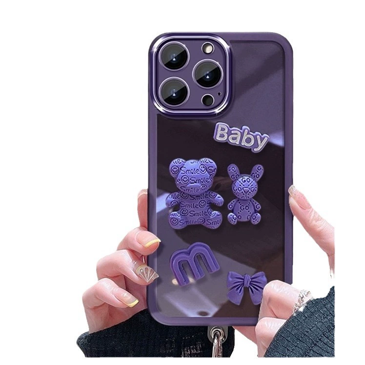 Силиконовый объемный чехол с защитой объектива, совместимый с Apple iPhone 16, с маленькими мишками