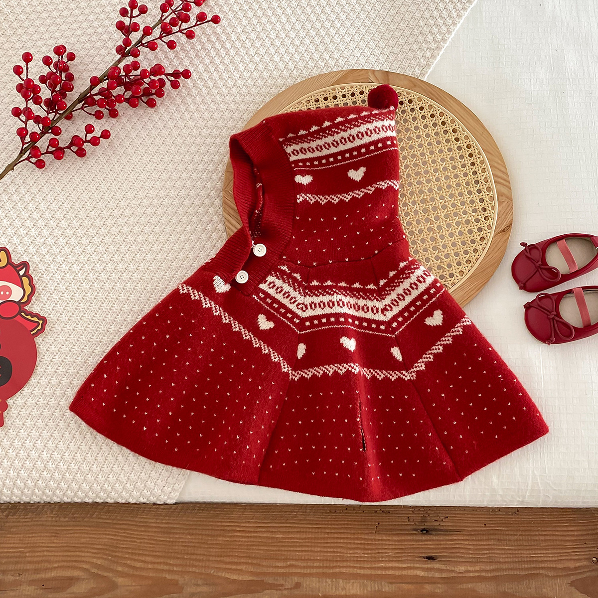 (2개) 망토 가을 겨울 새  망토 붉은 축제 후드 목도리 스타일 새해 크리스마스 스웨터