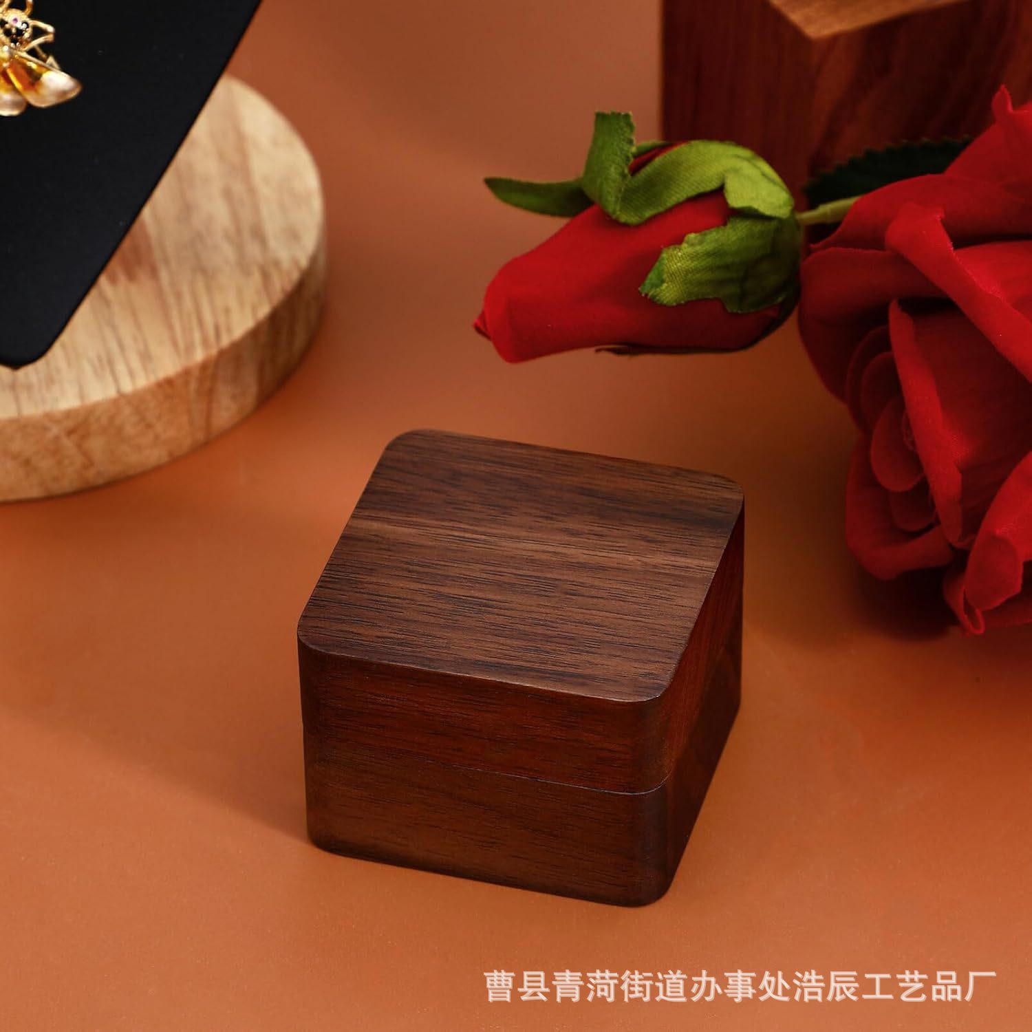 Caja de anillo de madera negra cuadrada caja de anillo de madera sólida joyería propuesta de boda caja de almacenamiento de anillo de diamantes caja de embalaje de pendientes image 5