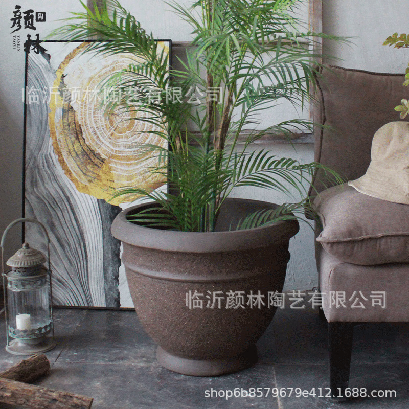 Plantas grandes macetas decoración de la villa de hierro árboles grandes macetas de arena púrpura macetas de cerámica gruesa macetas de cerámica marrón maceta