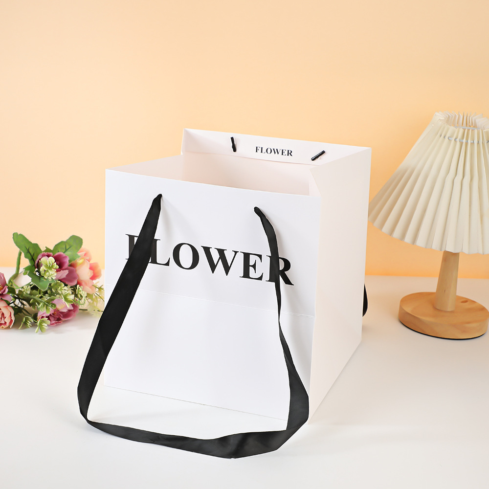 흰색 FLOWER 25*25*25, 흰색 판지, 꽃 핸드백