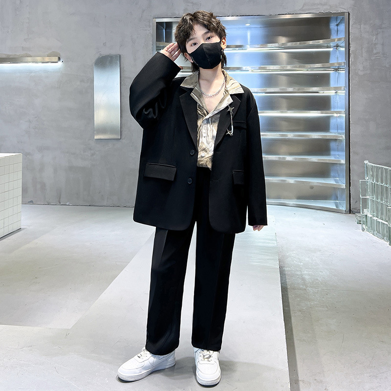 소년 새로운 가을 간단한 느슨한 캐주얼 세트 랩 잉크 셔츠 큰 어린이 디자인 조커 세트