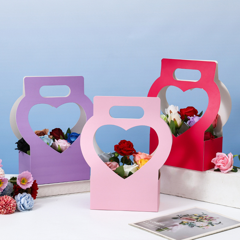 Caja de embalaje de flores creativas de amor Caja de mano de flores de papel del día de la madre Caja de regalo de vacaciones de flores huecas