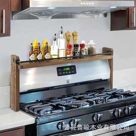 跨境木质燃气灶顶部置物架厨房香料调味罐整理架烤炉顶部置物架